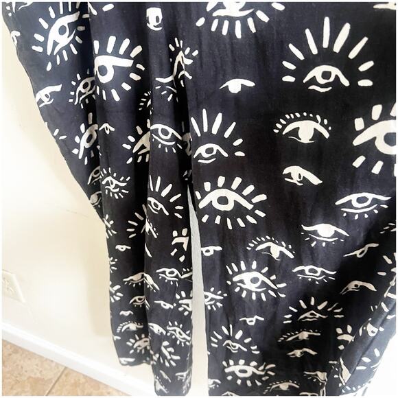 World Market Evil Eye Print Jumpsuit Size Large/XL Cotton Linen Blend Pockets - Picture 9 of 11